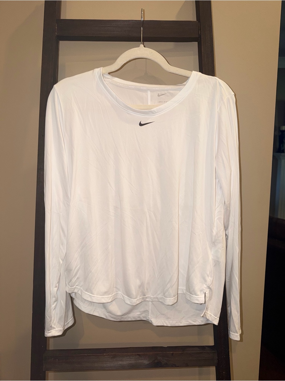 Nike White Long-Sleeve Dri-FIT Crew Top